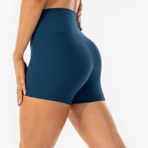 Lavento All Day Soft Biker Shorts 3" High Waisted Yoga Shorts Teal Blue 8